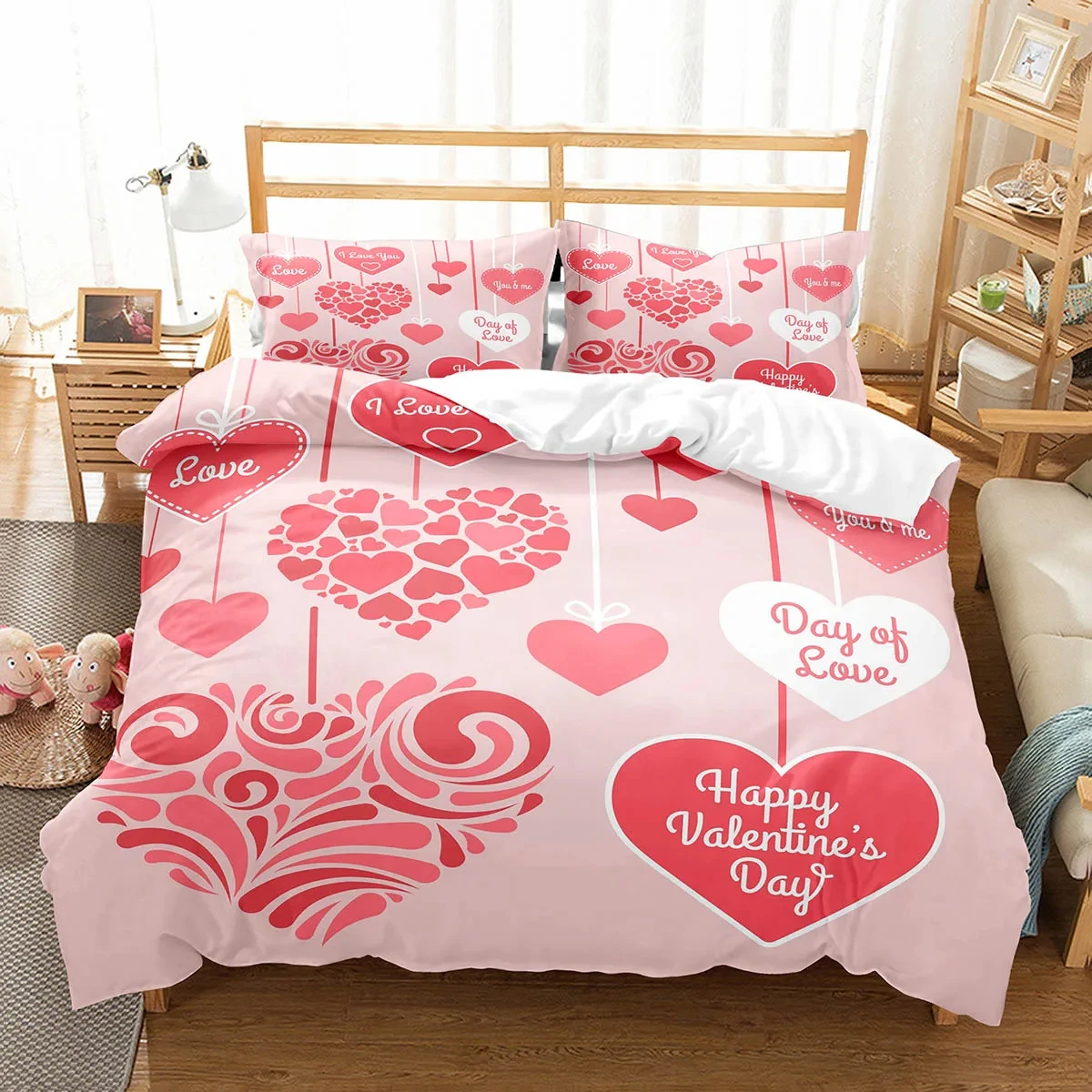 Romantic Red Heart Duvet Cover Single King Happy Valentine's Day Bedding Set Love Heart Comforter Cover For Girls Women Gift