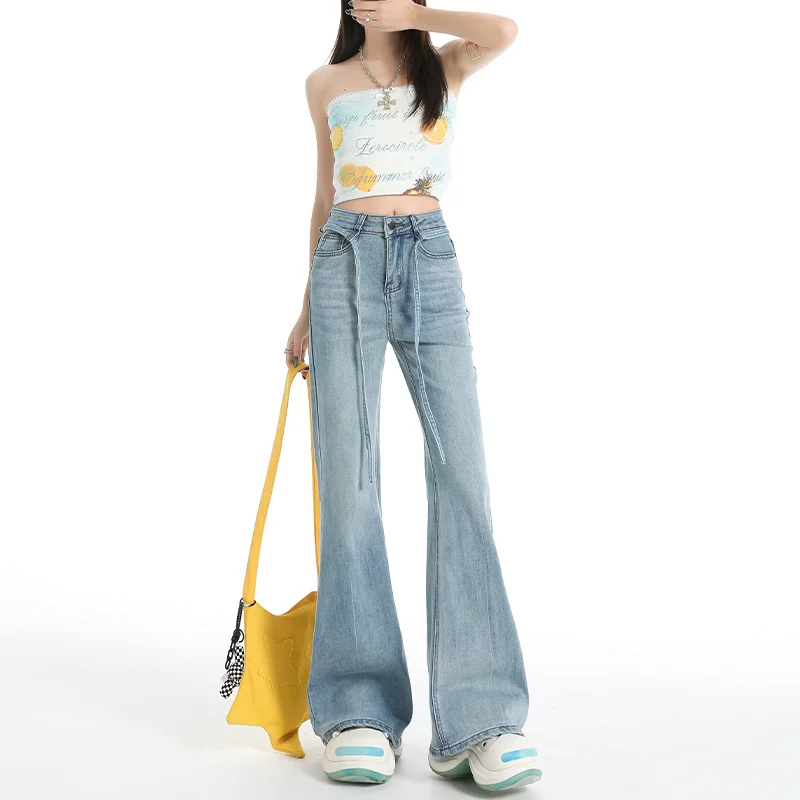 

Ou Ruofeng Korean version of drawstring high waist non-stick leg micro-pants slim jeans (small man)