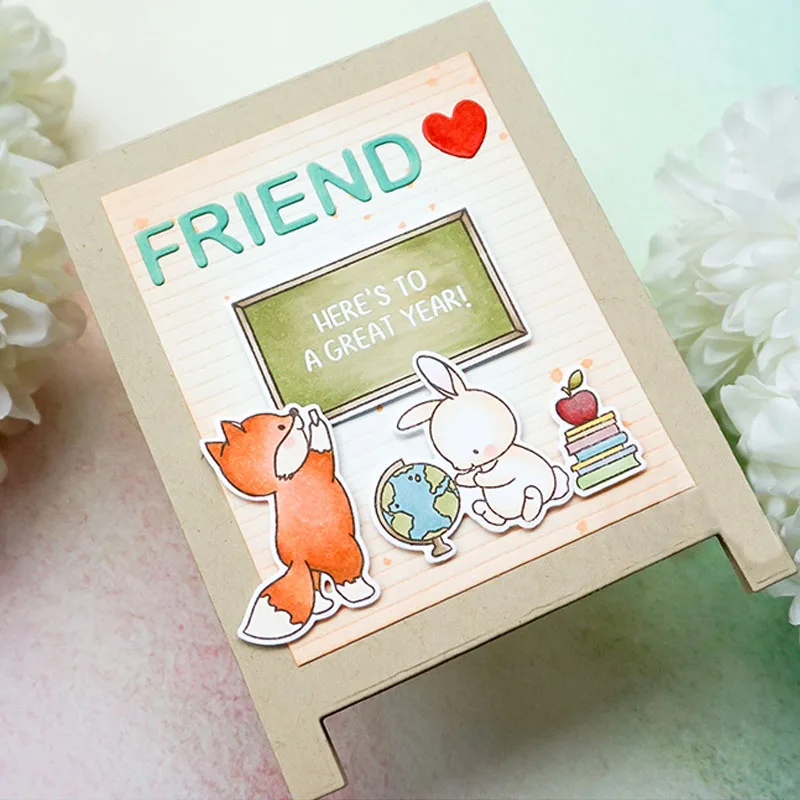 Metal Cutting Dies Clear Silicone Stamps Critter Bear Rabbit Fox Cat Thank You Gratitude Words DIY Thanksgiving Day Paper Cards