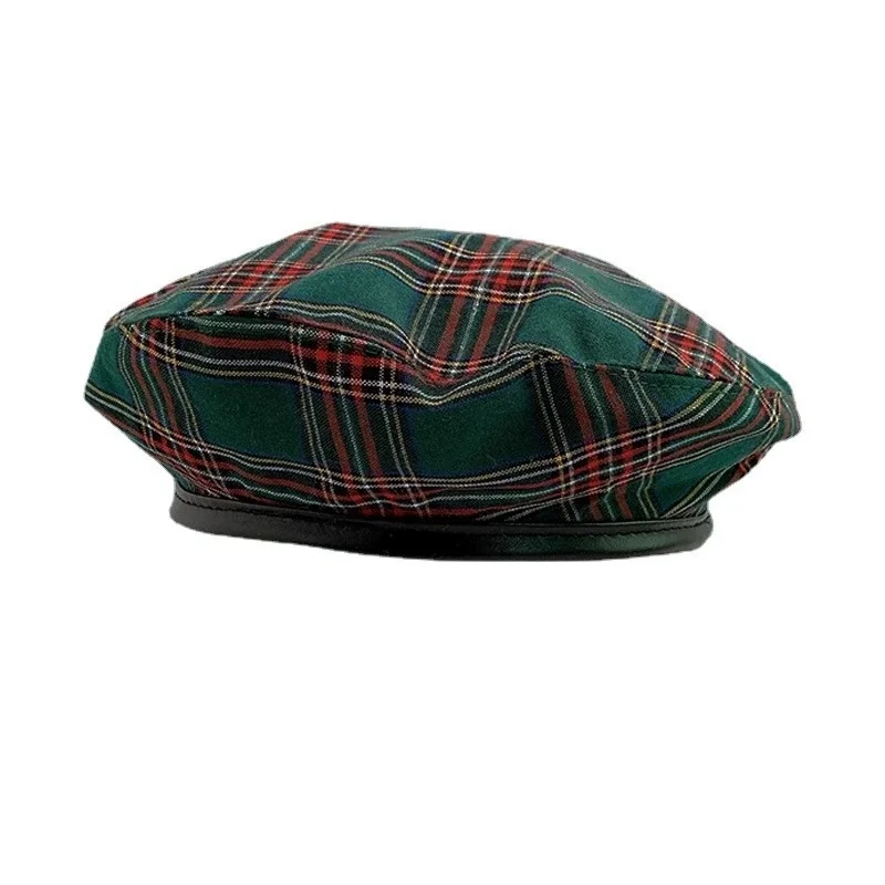 Women’s British-Style Red Checkered Beret: Versatile Spring/Summer, Retro Artist Hat, Unique Pumpkin-Shaped Hat