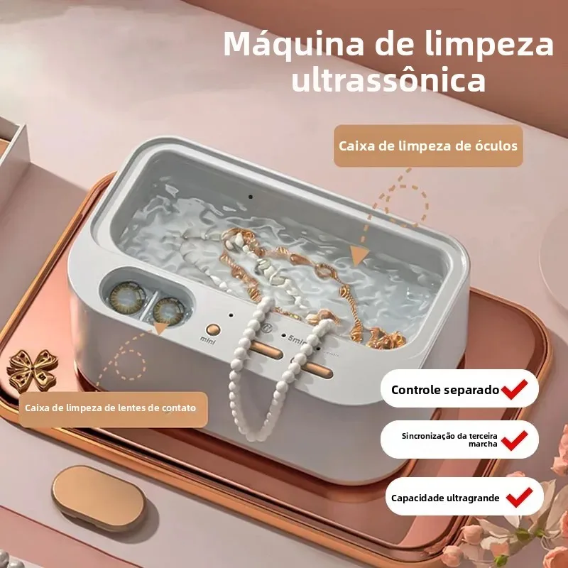 Máquina de limpeza ultrassônica, 48khz, lixeira dupla, vibração, limpeza completa, joias, limpador doméstico ajustável, novo