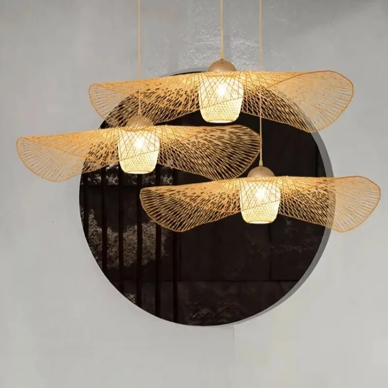 Japanese Bamboo Weaving Pendant Lamp Creative Decorative Art Chandelier Homestay New Chinese Restaurant Lobby Staircase Lighting