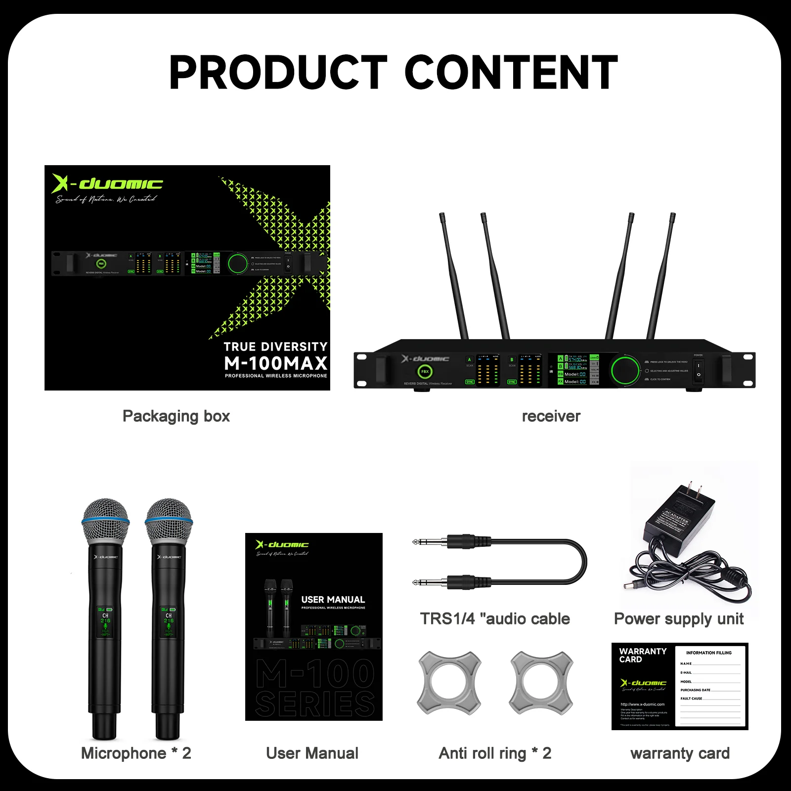 Imagem -06 - X-duomic-verdadeira Diversidade Microfone sem Fio Desempenho de Palco Profissional Anti-cabeçalho Fbx Balanceado Reverb Microfone High-end