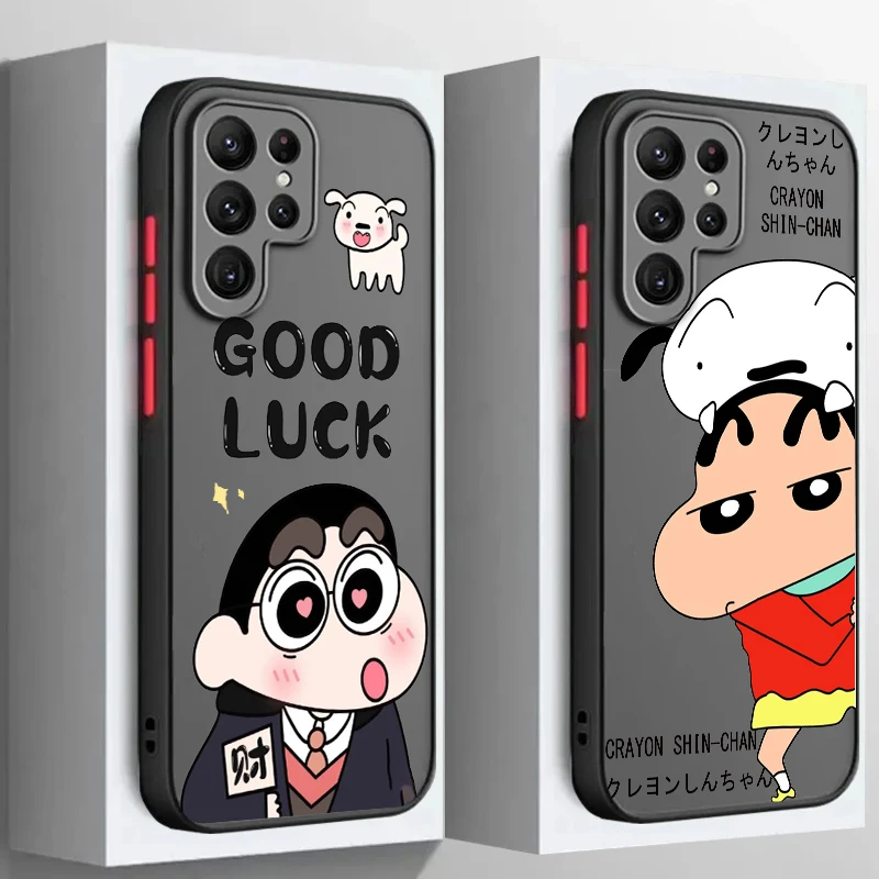 C-Crayon S-Shin-chan Frosted Translucent For Samsung Galaxy S24 S23 S22 S21 S20 FE S10 S9 S8 Plus Ultra Pro 5G TPU Phone Case