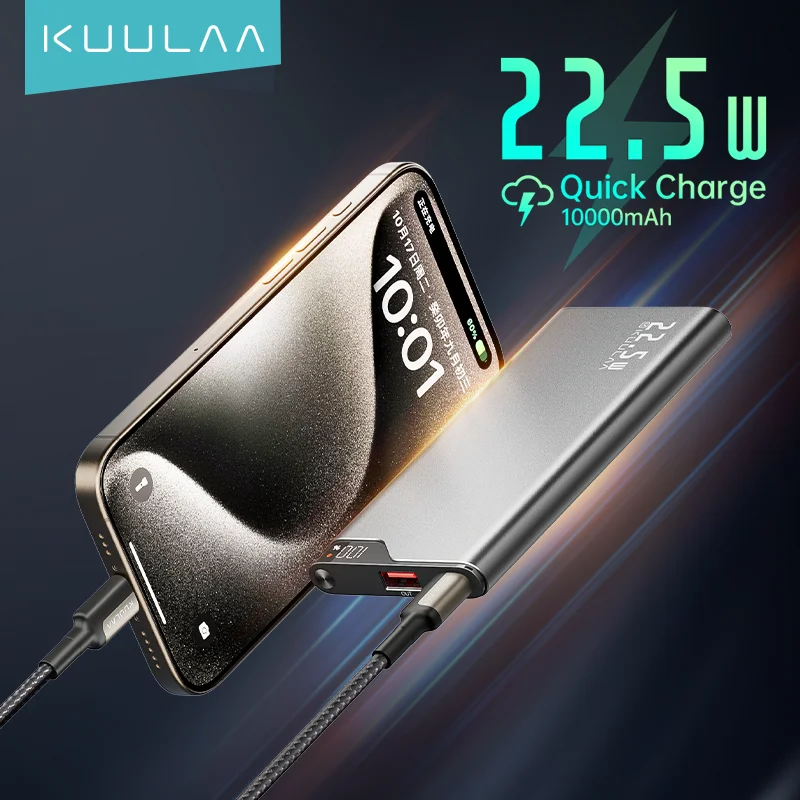 KUULAA 10000mAh Power Bank 22.5W Digital display Portable Charger PowerBank Fast Charging External Battery For iPhone 15 14 13