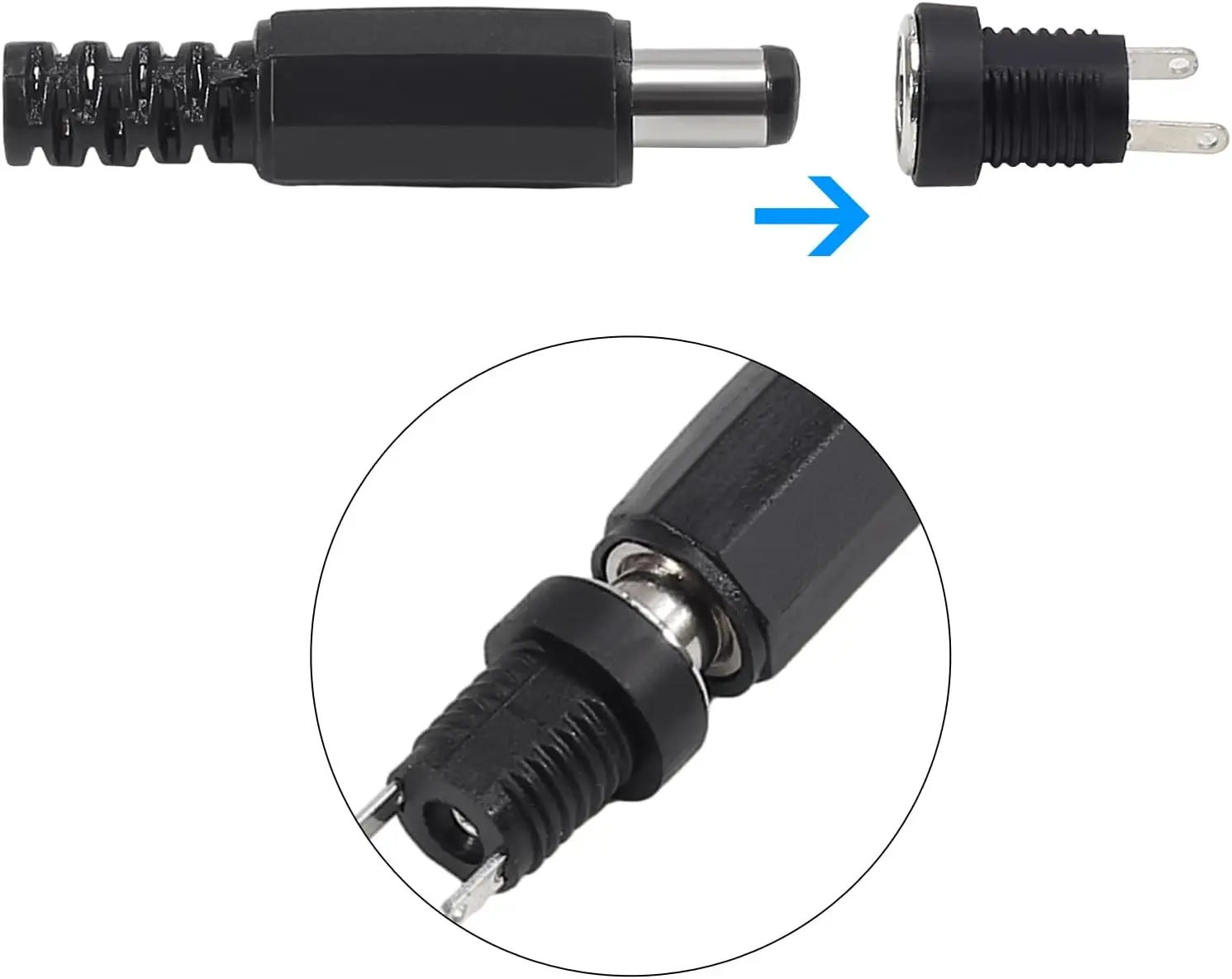 20Pairs 5.5x2.1mm DC Power Supply Male Plug + Female Jack Panel Mount Solder Wire Connector 5.5 * 2.1mm DC Plug Socket Connector