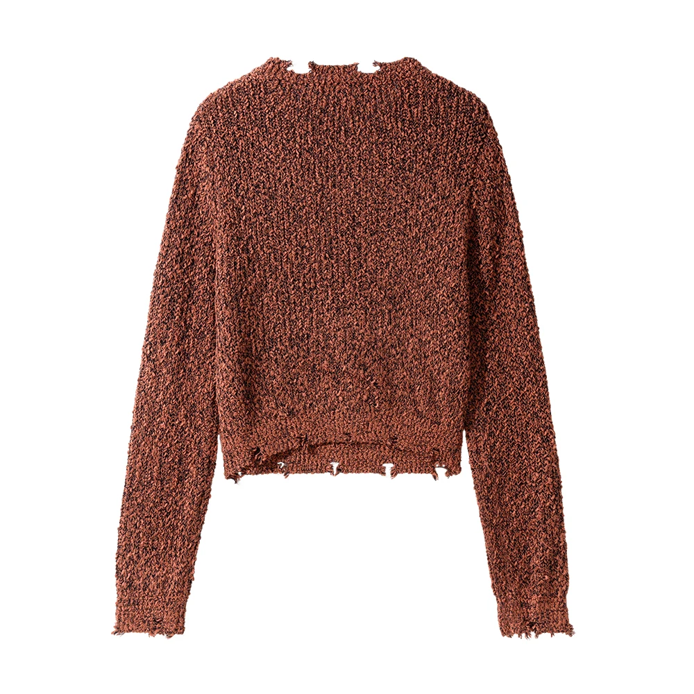 Rode gedraaide gebreide ronde Ne trui dames innerlijke slijtage gat ontwerp herfst winter nieuwe Sle casual comfortabele warme top