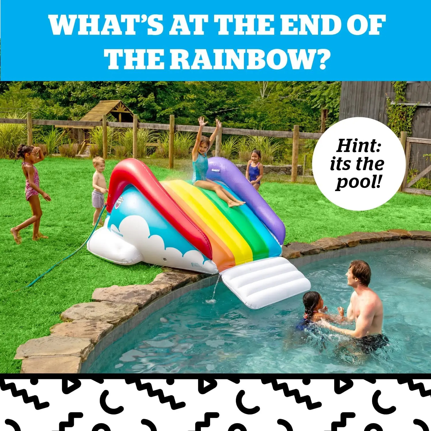 . Rainbow Inflatable Pool Slide, Blow Up Water Slide for Kids, Fun Swimming Pool Toy, Holds 200 Pounds