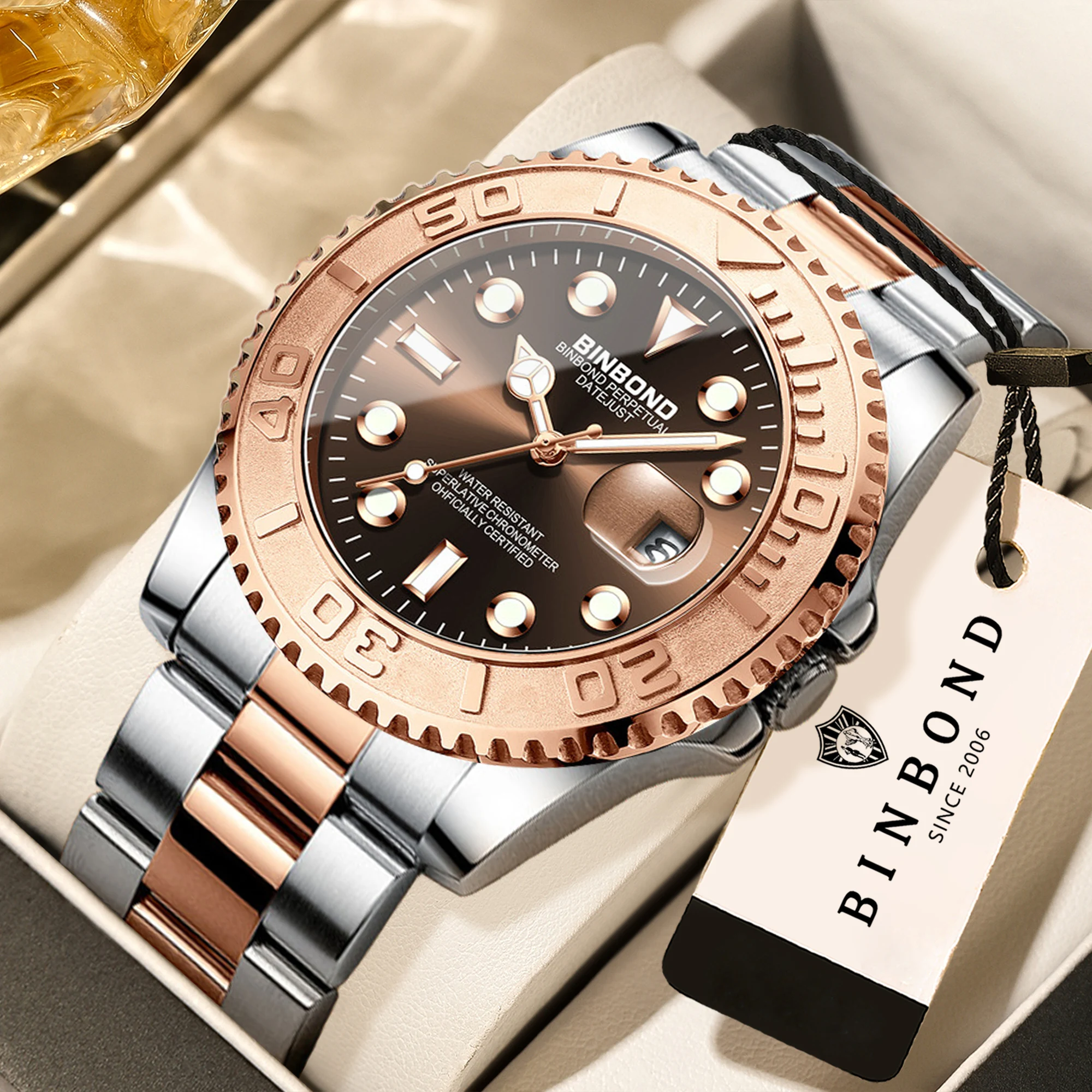 BINBOND Präzise Quarz-Armbanduhren für Herren Luxuriöse Leuchtende Langlebige Wasserdichte Automatische Datumsanzeige Business Herrenuhren Casual Reloj