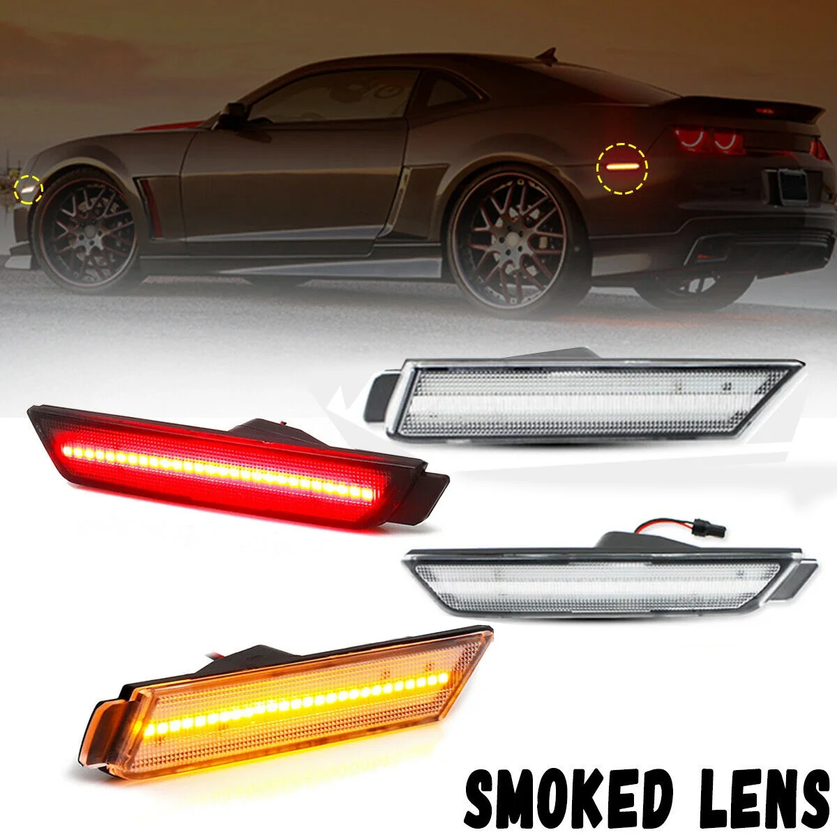 4Pcs LED Side Light Brake Reflector Light 96 SMD LED Indicators for 2010-2015 Chevy Camaro Trun Signal Lights (Amber/Red)