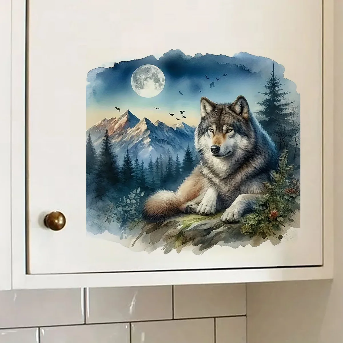 Wolf King and Mountain Scene Stickers,Wall Toilet Decal Removable, Waterproof Vinyl Car Sticker for Bathroom Decor,