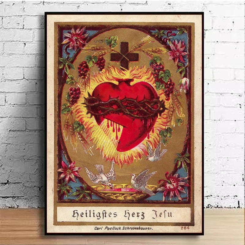 Sacred Heart of Jesus Canvas Painting Mary Sacred Heart Art Poster and Print Wall Art Picture for Living Room Home Decor Cuadros