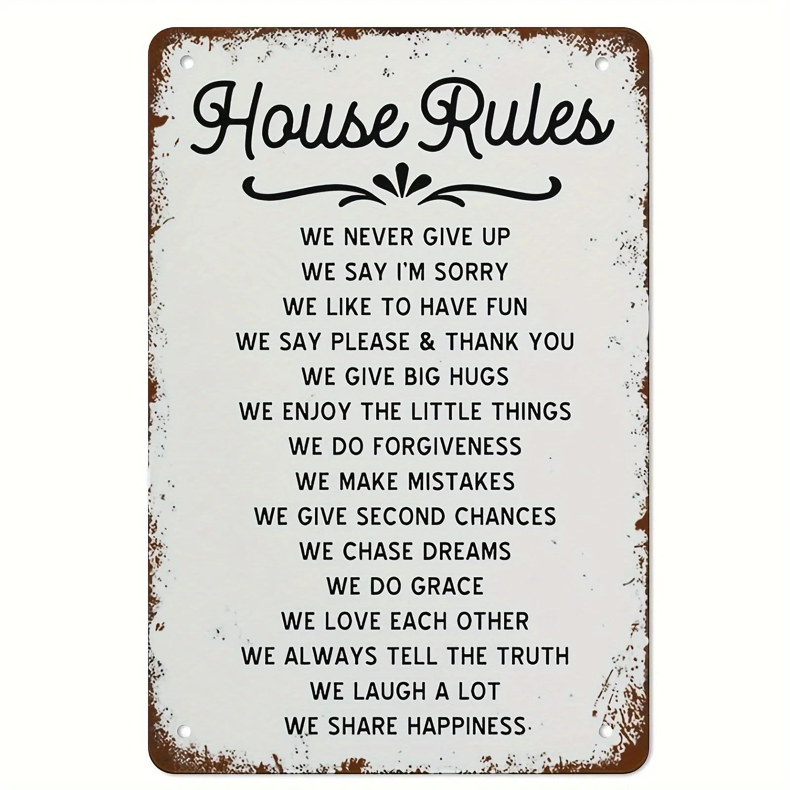 1  Iron House Rules Wall Decor Sign - Rustic Family Values Plaque with Heartfelt Messages, Easy to Install, No Power Needed,