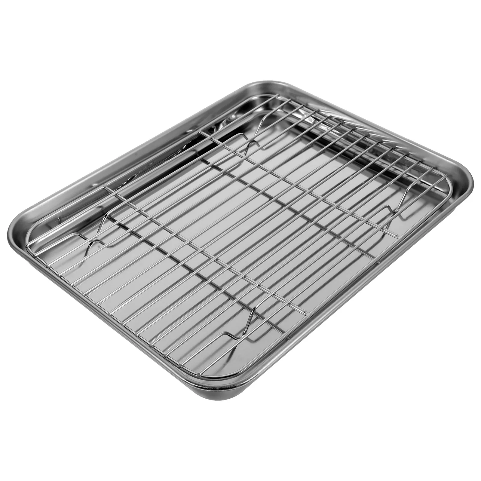 

2pcs Stainless Steel Pan Set Oil Draining Baking Sheet With Rack Dishwasher Safe Heavy Duty 26X20X2.5Cm For Home Kitchen Use
