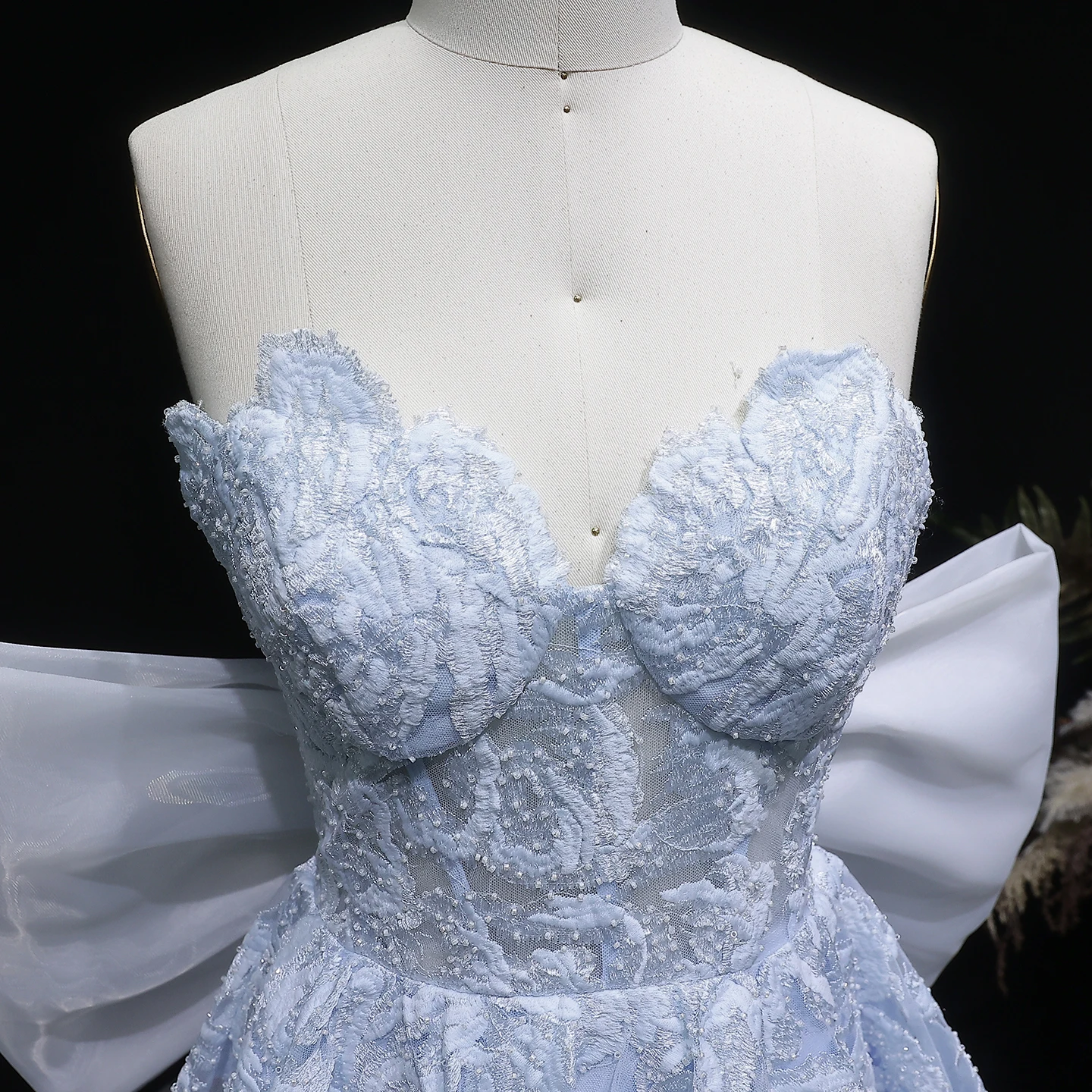 Sharon Said Blaues Sweetheart-Perlenkleid mit großer Schleife, Dubai Sexy Cocktail-Abschlussballkleid RM138 Maßanfertigung – Detail 9