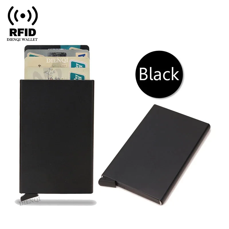 Rfid Creditcardhouder Metaal Dun Slanke Slimme Portemonnee Heren Dames Portefeuilles Pop-up Minimalistische Kleine Zwarte Portemonnee Mini Portefeuilles voor Heren