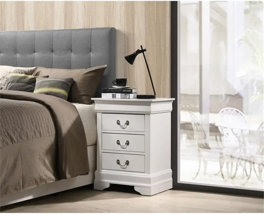 Louis Phillipe 3 Drawer Nightstand In White