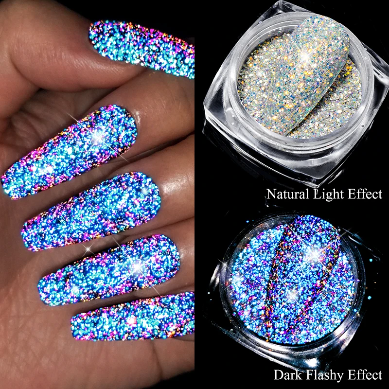 1 Box Reflective Silver Nail Powder Flash Disco Diamond Chrome Pigment Dipping Powder Nail Glitter Rhinestone Sequins