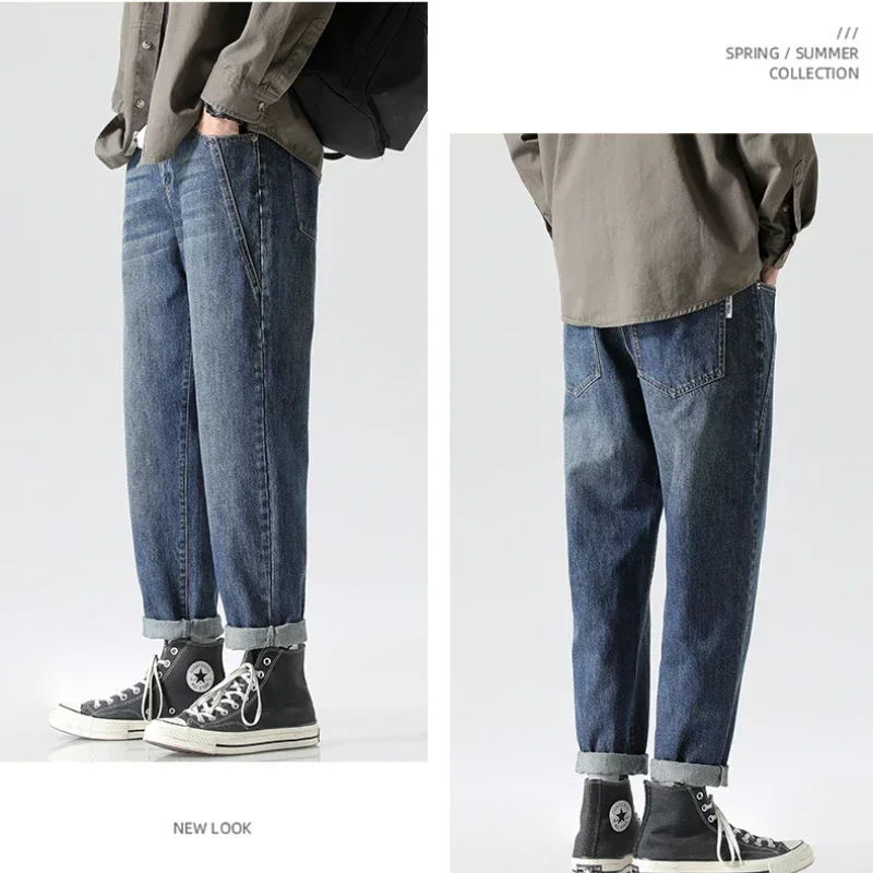 Spring and Autumn Trend Loose Casual Long Trousers Mens Jeans  Baggy Denim Cargo Pants Men