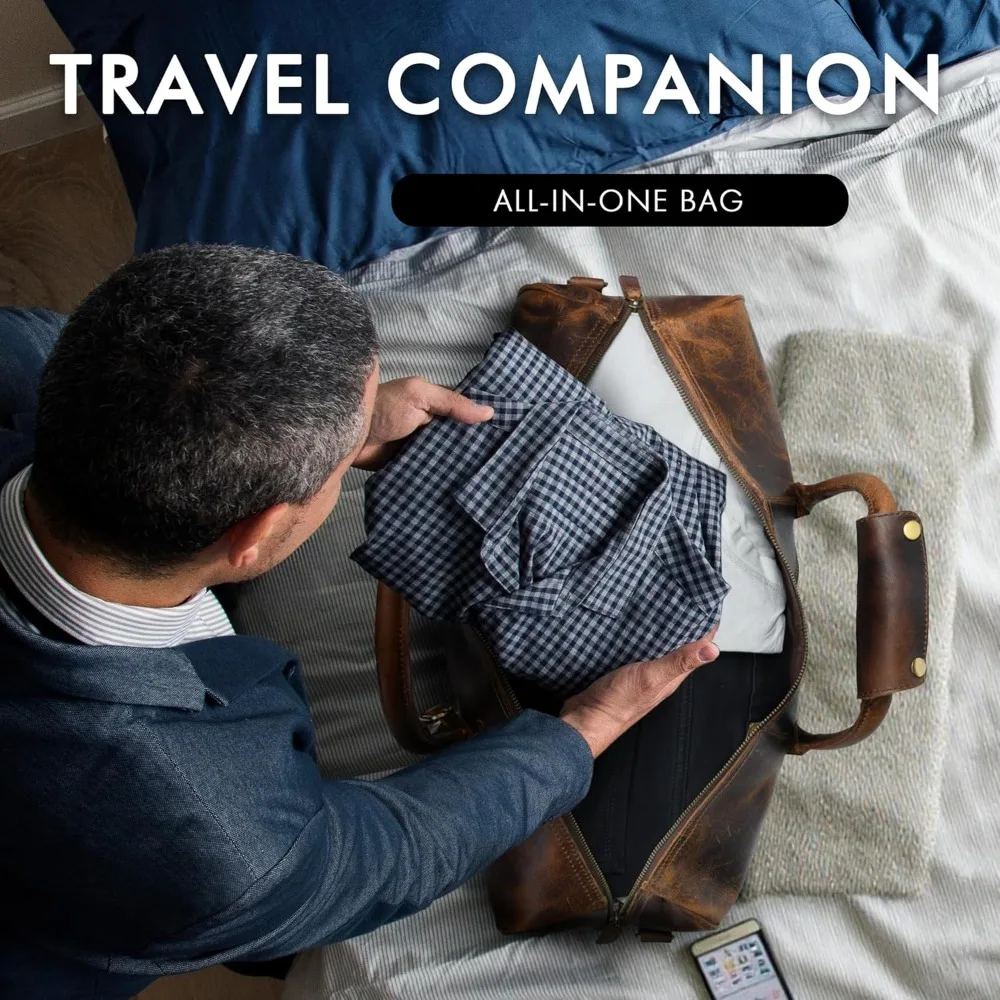 حقيبة دفل من الجلد المحبب بالكامل - حقائب سفر للجنسين طوال الليل وعطلة نهاية الأسبوع لصالة الألعاب الرياضية والرياضة، طراز عتيق من الجلد الطبيعي #4