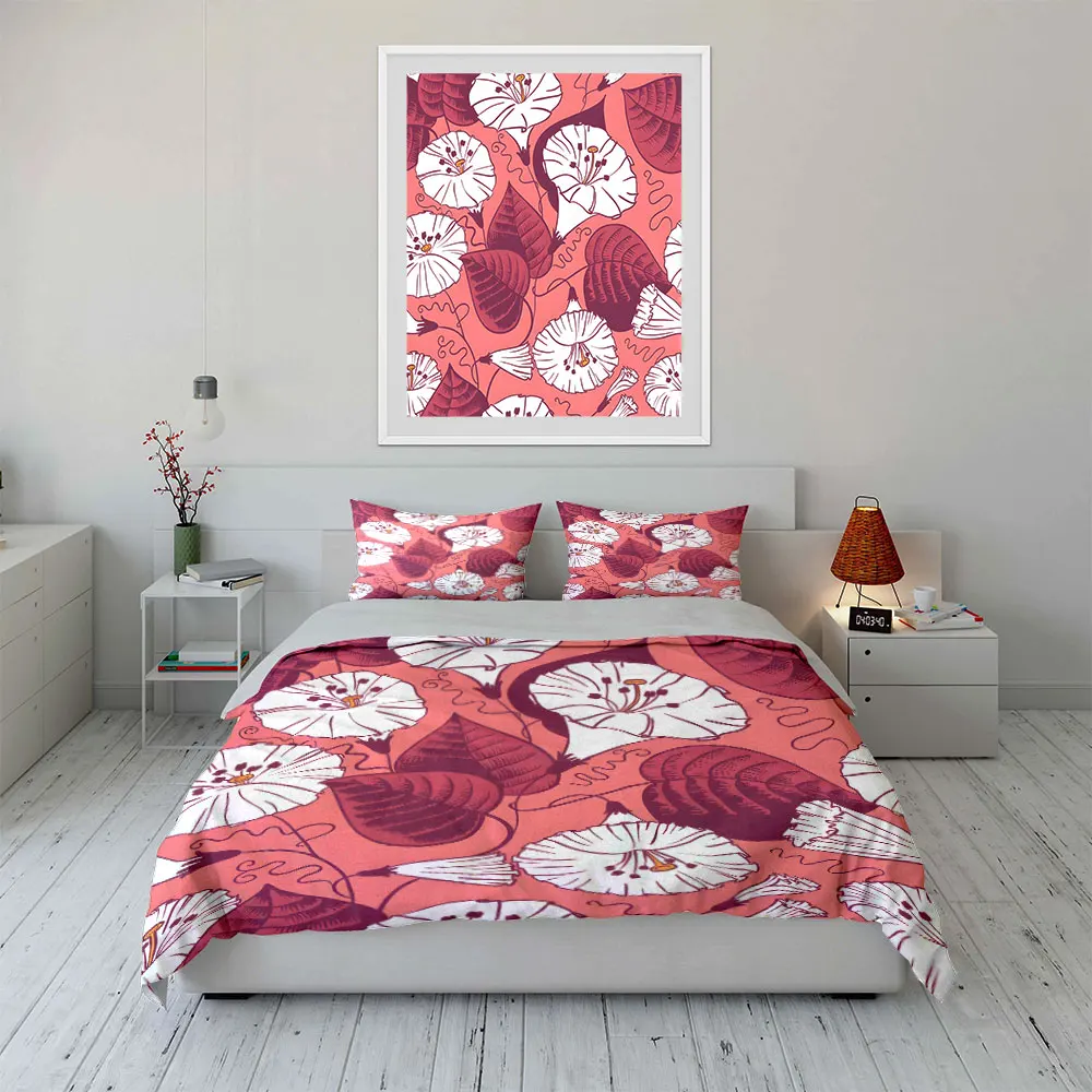 Retro hand-painted morning glory pattern Bedding Set for Kids Luxury Gift 3pcs Digital Print Comforter Set Soft Comfortable