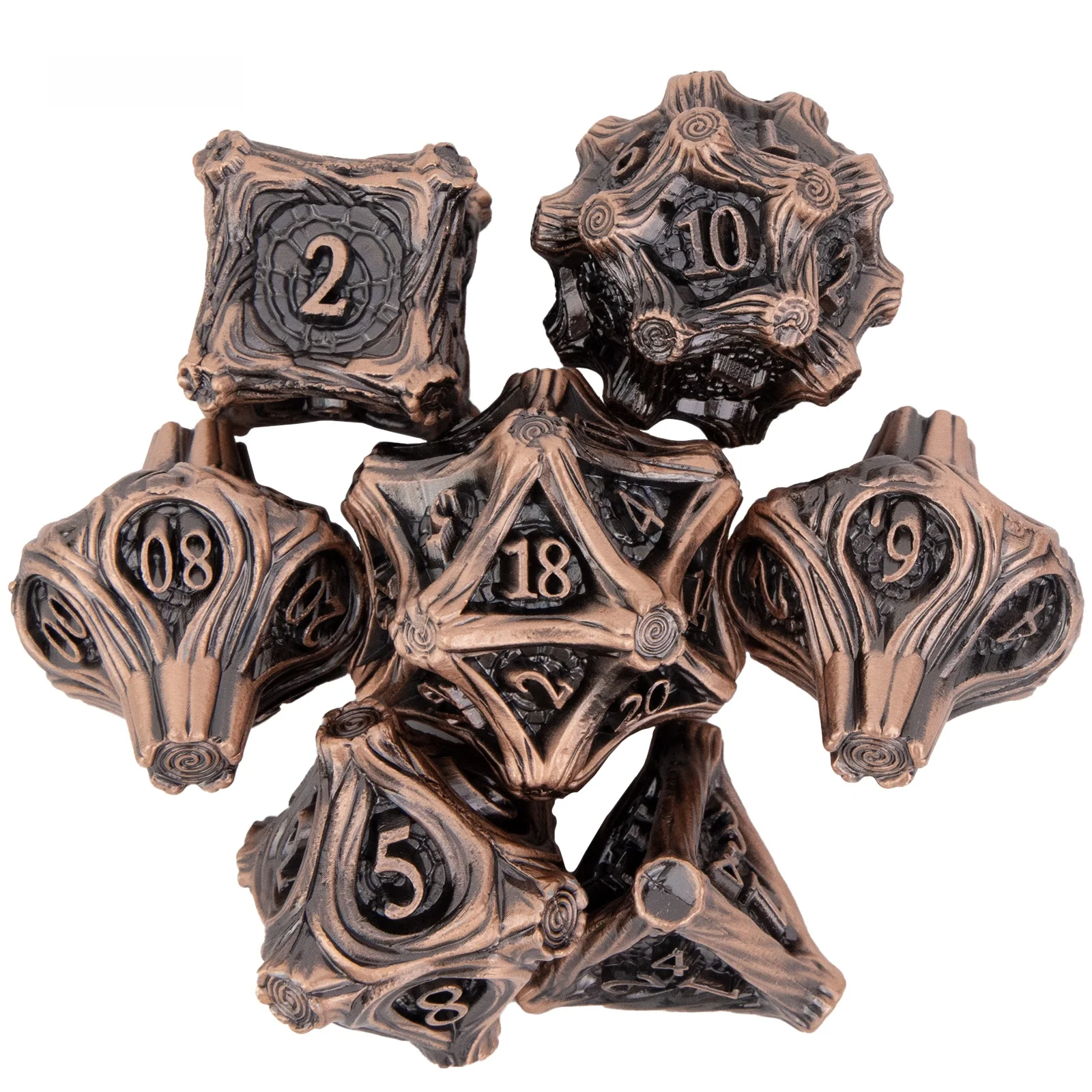 

7Pcs Geometric Mechanical Solid Metal Polyhedral Dice Set Dragon Pattern DND Dice for Dungeons & Dragons TRPG Tabletop Games