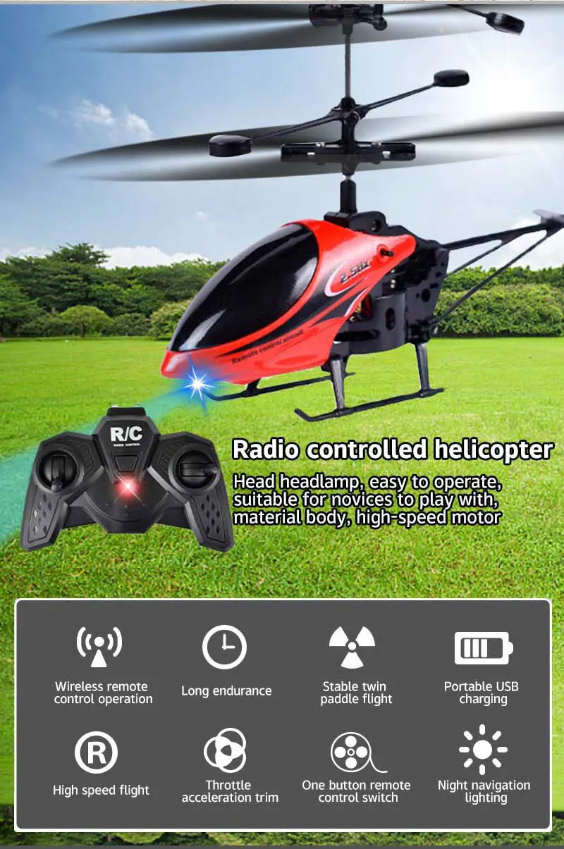 طائرة هليكوبتر كهربائية RC مع ضوء - طائرة تحكم عن بعد لعبة طائرة تحلق داخلية وخارجية هدية نموذج لعبة