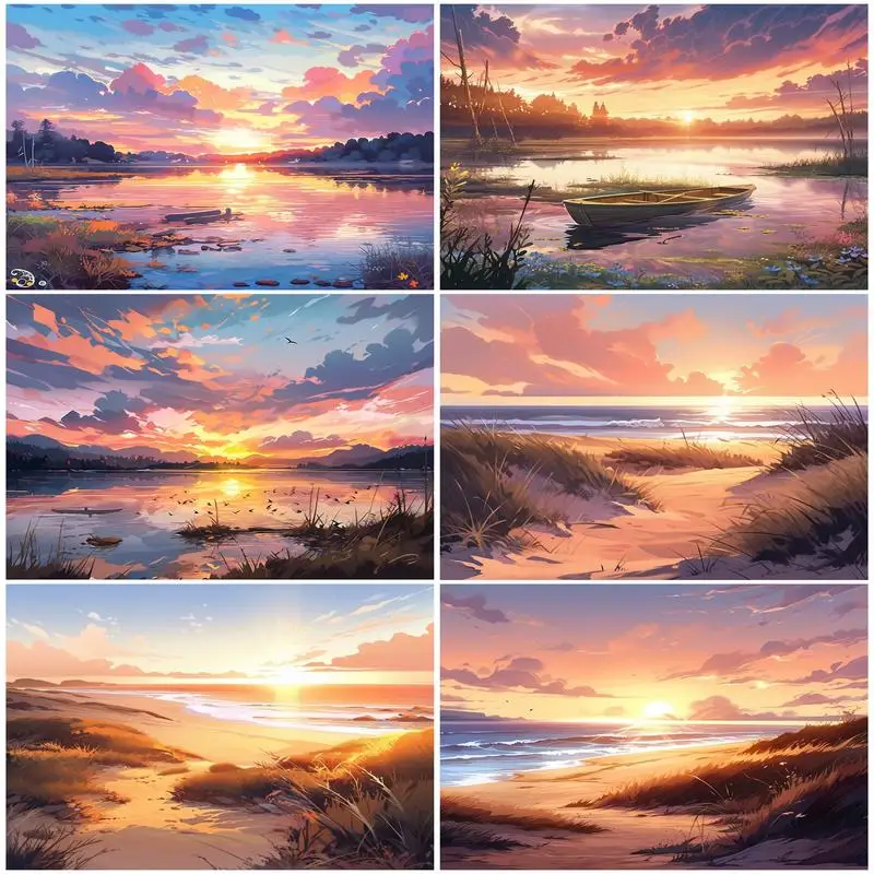 SDOYUNO Canvas Painting By Numbers Acrylic Paints Lake sunset Landscape Picture Frame Original Gifts Funky Home Decor Items