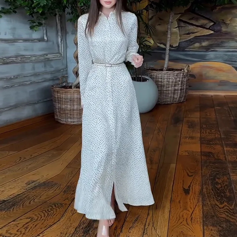 

2025 Long Sleeve Waist Floral Elegant Slit Long Dress