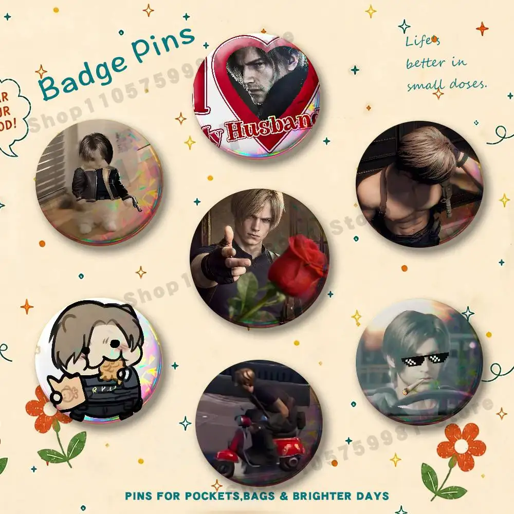 Anime Leon K-Kennedy Enamel Pins Badge Round Brooch for Backpack Decor Accessories 25/32/44/58/75mm