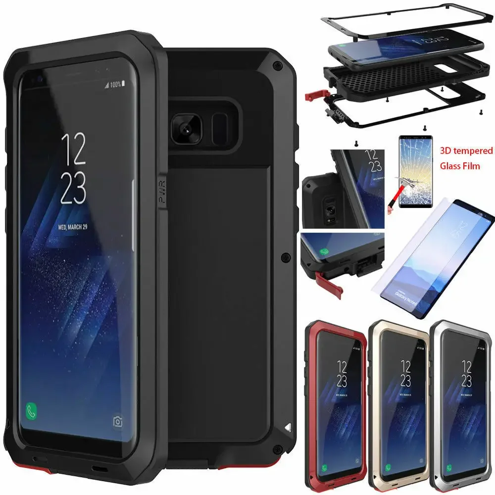 For Samsung Galaxy S23 S22 S21 S20 Ultra S24 Plus Shockproof Metal Armor Case Cover For Samsung Galaxy Note 20 Tempered Glass