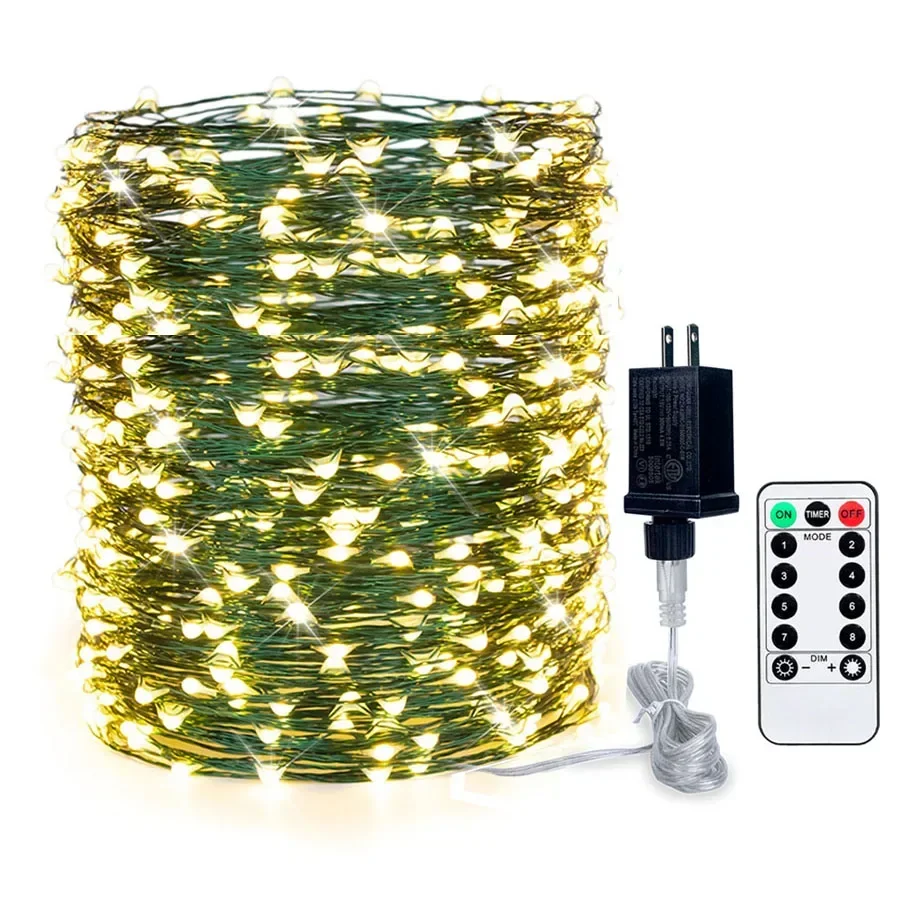 Guirxiété lumineuse LED à fil vert avec télécommande, lumière de Noël dégradée, fête en plein air, mariage, éclairage de vacances, 50m, 100m, 200m