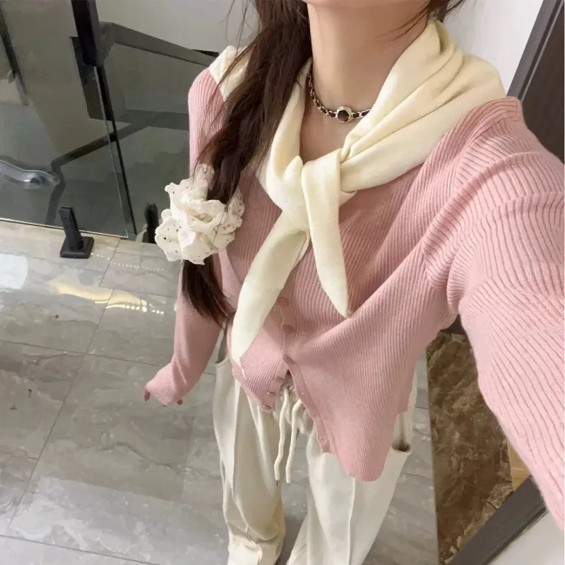 Korean INS Knitted Soft Scarf for Women Wool Winter Warm Scarves Bright Solid Color Thicken Shawl Triangle Fashion Sweet Scarfs
