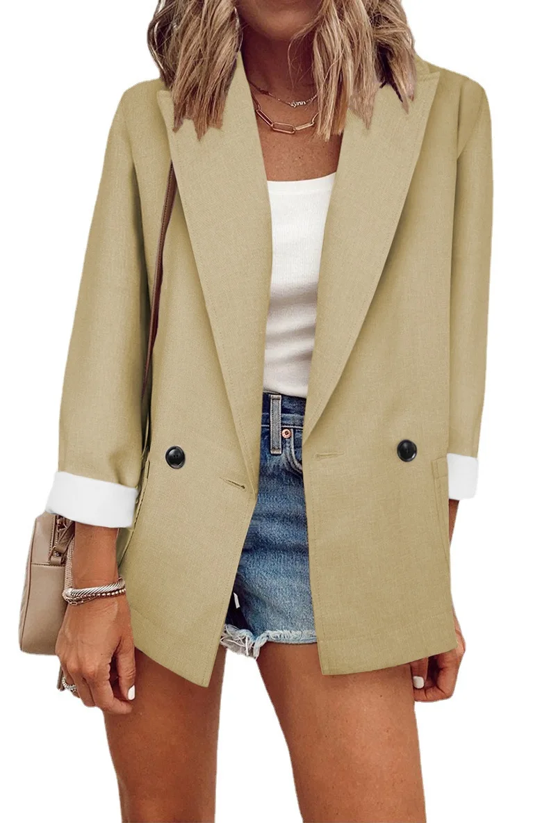2024 New Autumn Temperament Coat Women's Long Sleeve Solid  Slim Suit Collar Single Breasted Suit Top Clothing Trend