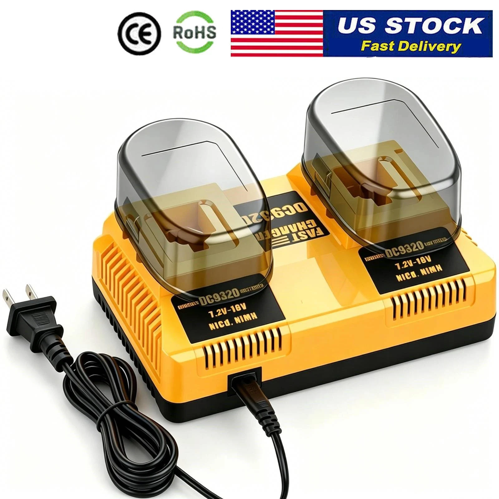 For Dewalt DC9320 3A Fast Charger Dual Port 7.2V 12V 14.4V 18V NiCd NiMH Batteries