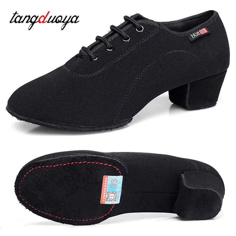 Latin Tanz schuhe für Frauen/Männer/Jungen/Mädchen weiche Sohlen Schnürung schwarz 3cm High Heels Salsa Jazz Tanz schuhe Größe 26-45