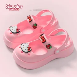 Sanrio Hello Kitty Melody Hole Sandals Shoe Y2k Cinnamoroll Kuromi Cute Cartoon EVA Summer Slippers Outwear Girls Beach Shoes