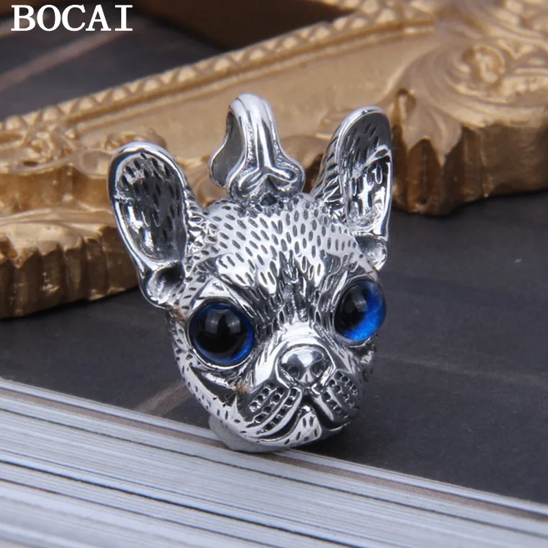 

BOCAI New S925 Sterling Silver Personality Hip Hop Blue-eyed Dogs Pendants Men And Women Valentine's Day Gifts