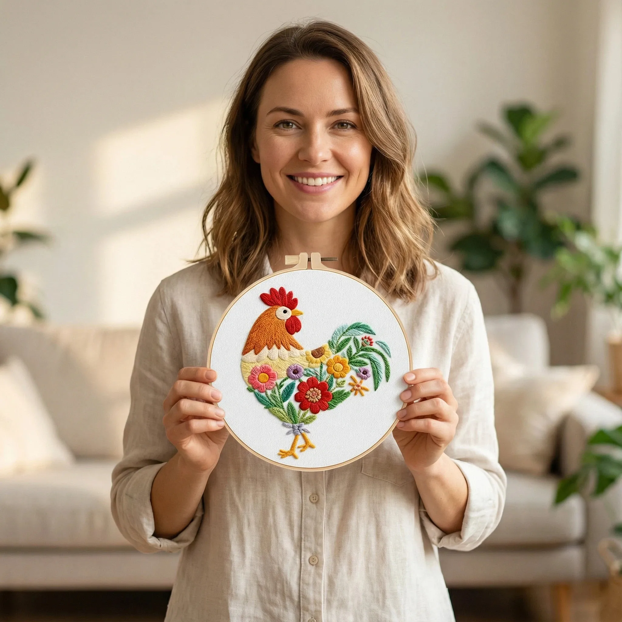 Funny Animal Embroidery Kits for Beginners,Cross Stitch Kit for Adults,DIY Needlepoint with Hens and Flower Pattern Handy Sewing view 6