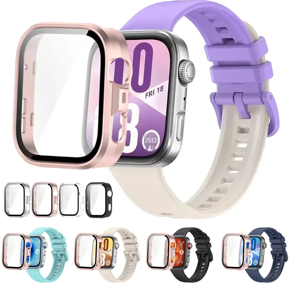 Silicone Strap+PC Case for Huawei Watch Fit 3/4 HD Anti-falling Shell Colorful Buckle Breathable Band for Huawei Fit 4 Pro Belt