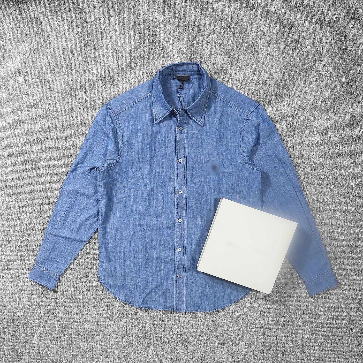 

Men's Denim irt Boxed Autumnal Cotton Embroidery Label Simple Design Long Sve Casual Faion Blue Denim irt for Youth