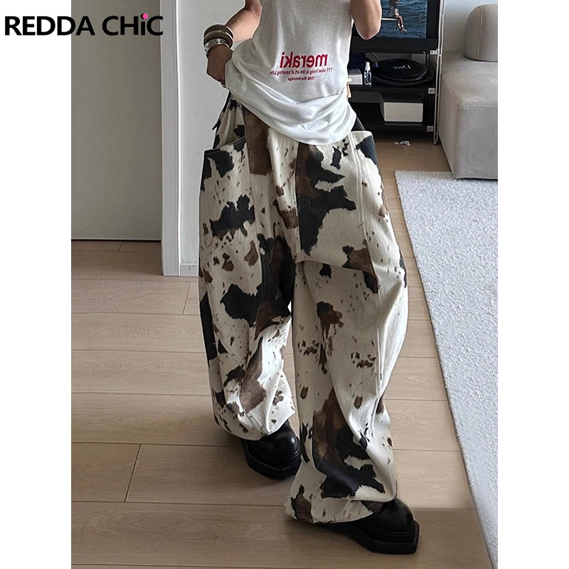 

REDDACHiC Creamy Cow Leopard Barrel Pants for Women ICON Silhouette Wide Leg Baggy Jeans Trousers Skater Vintage Y2k Streetwear