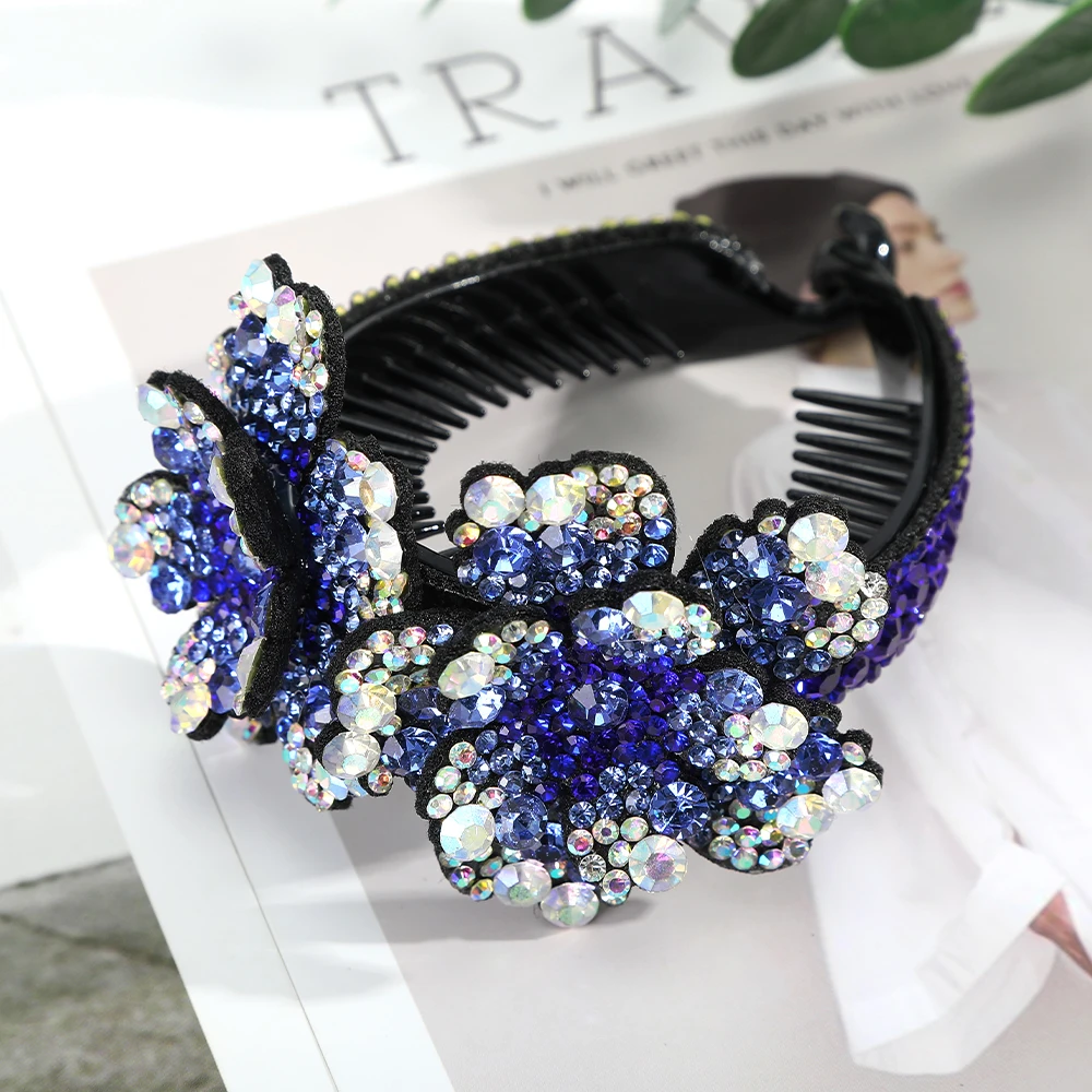 New Ponytail Hair Claws Women Shiny Crystal Rhinestone Hair Bun Fashion Flower Hairpin Hair Barrettes Clip Hair Accessories