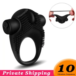 10 Frequency Penis Ring Sex Tooys for Men Couples Rechargeable Delayed Ejaculation Cock Ring Spike Clitoris Stimulation Vibrator