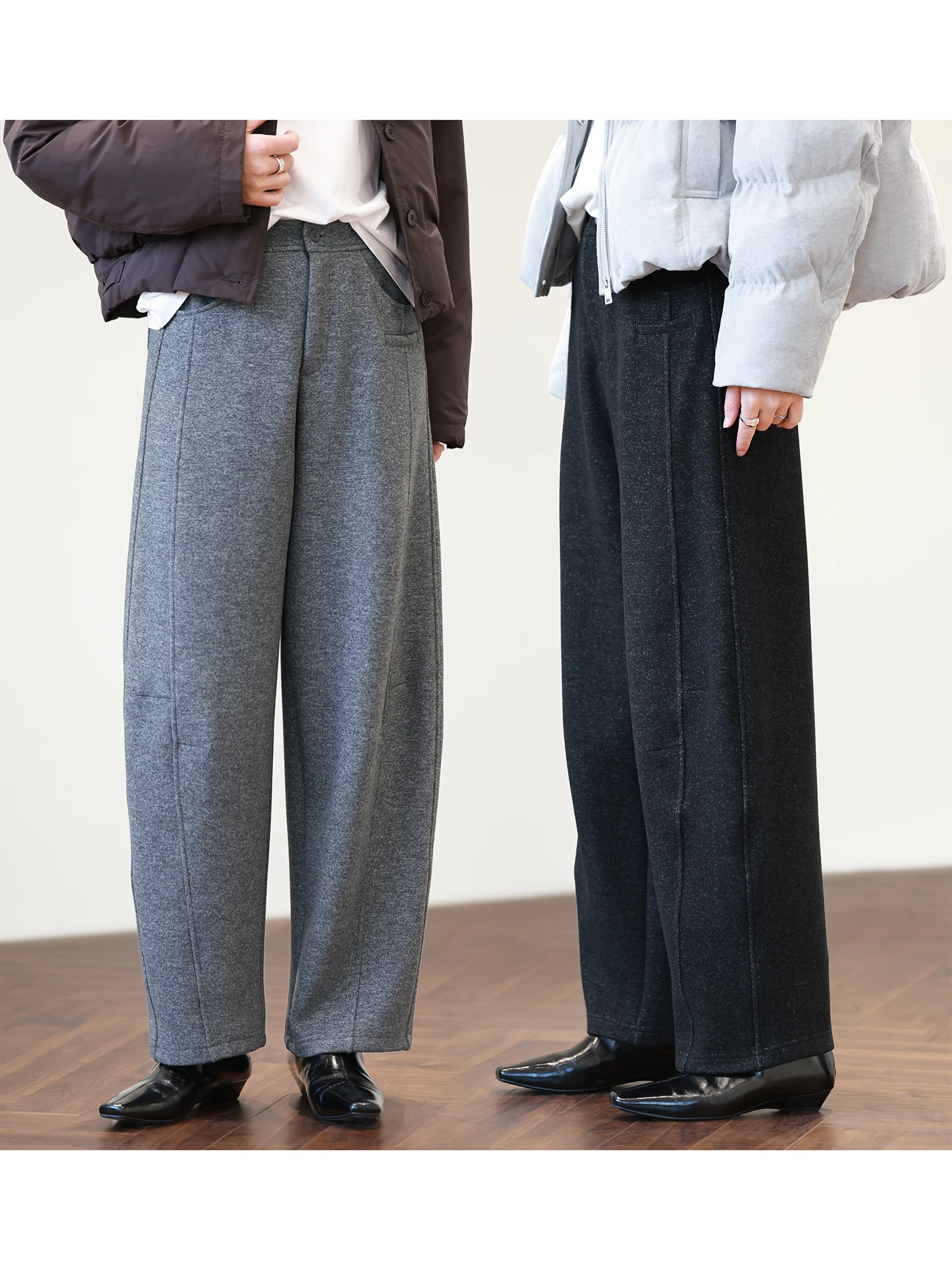 

Thiened Knitted Tweed Casual Pants Women's Small Size Winter Warm Banana Pants High Waist Straight Leg Leisure Trousers