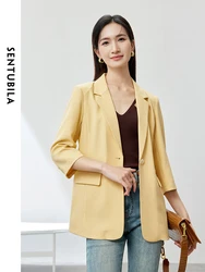 SENTUBILA Yellow Notched Blazer Women 2024 Spring Autumn Fashion Commute Tailoring Coat Single Button Suit Jacket 141X54191X