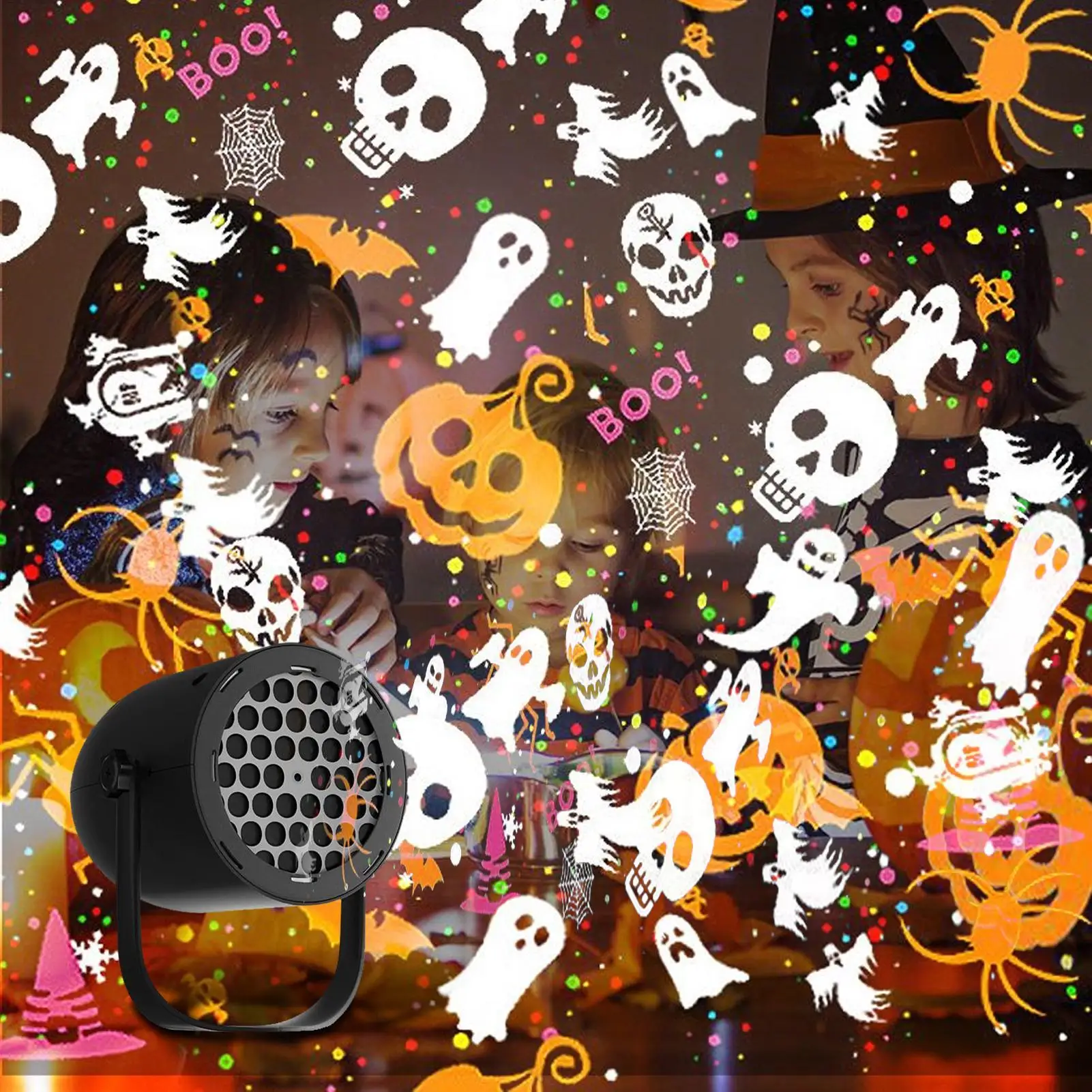 

Свет для Хэллоуина, проектор с призрачным пейзажным светом, 16 узоров, устойчивая к атмосферным воздействиям ландшафтная лампа на Хэллоуин для гостиной, двора