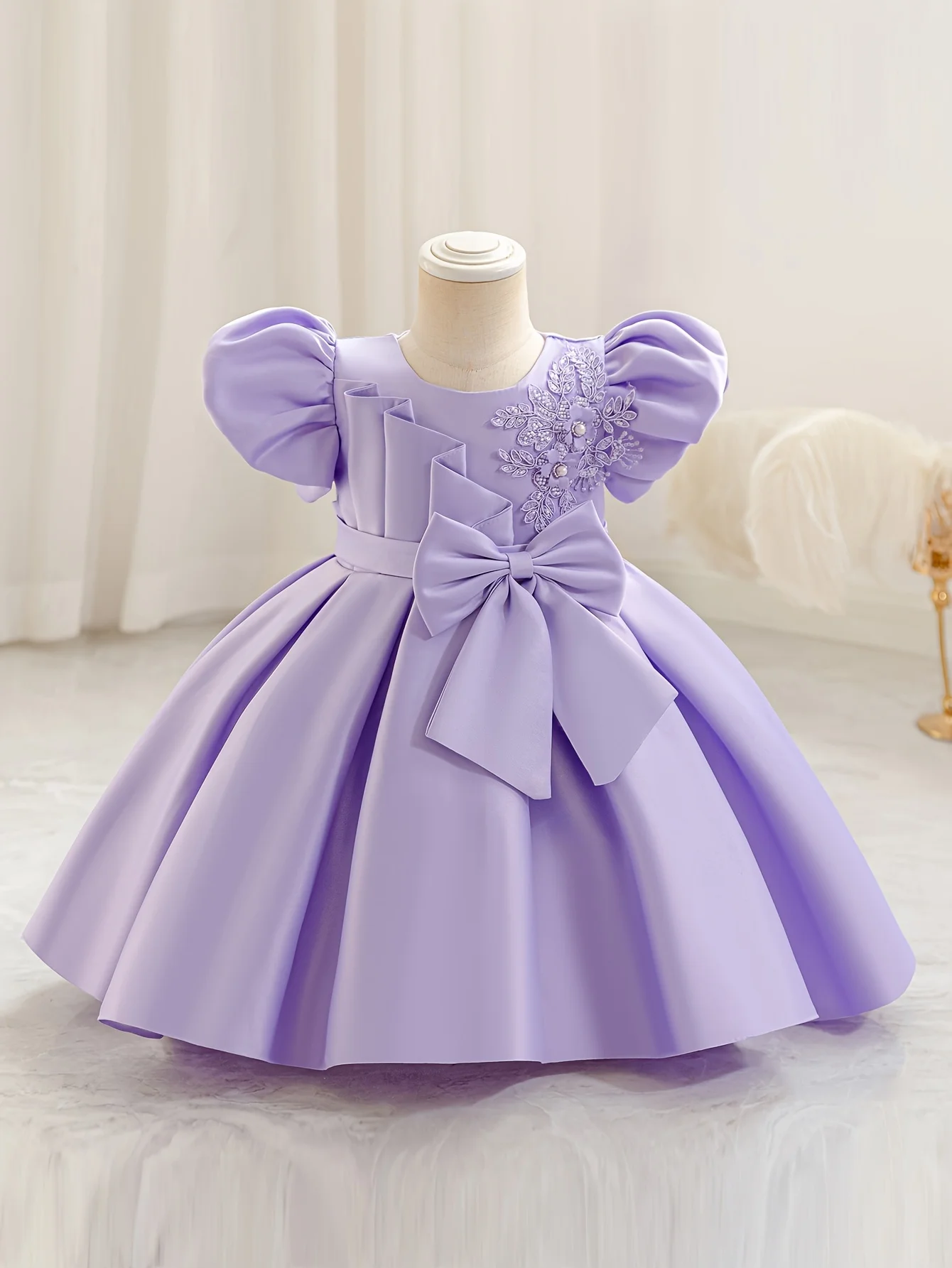 Geburtstagskleid, Babykleid, Einjähriges-Prinzessinnenkleid, Satinkleid, Schleife, Stilvolles Prinzessinnenkleid, Partykleid, Halloween – Detail 4
