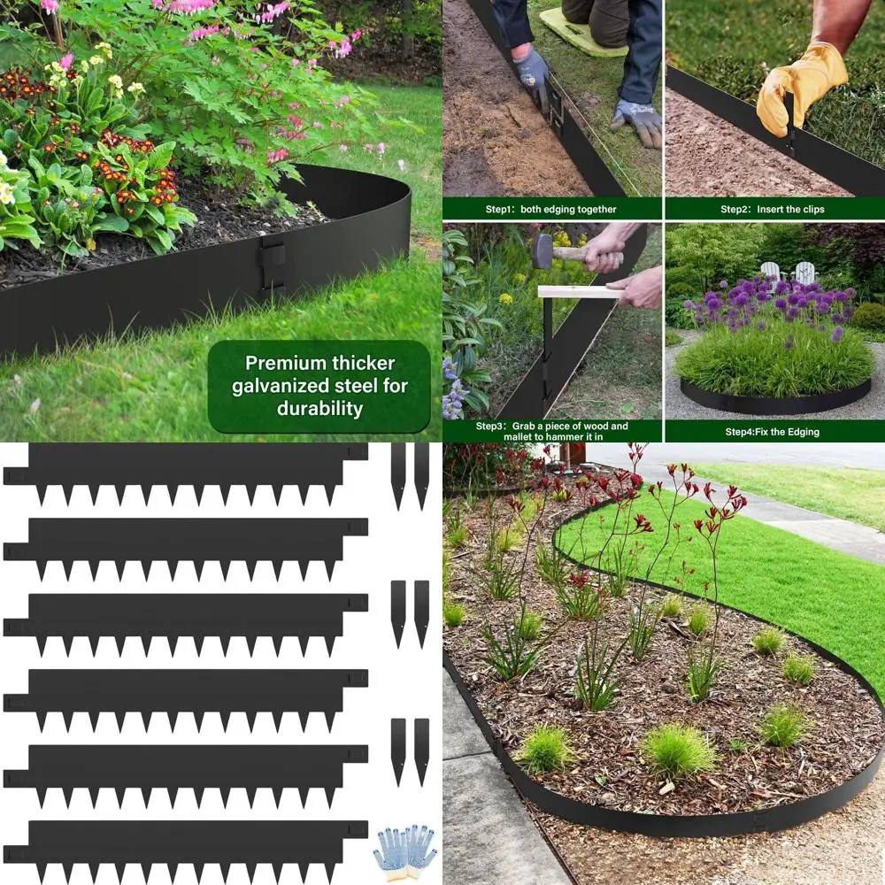 

8 Black Metal Landscape Edging, 6-Pack with Clips, 40 Yard & Garden Border