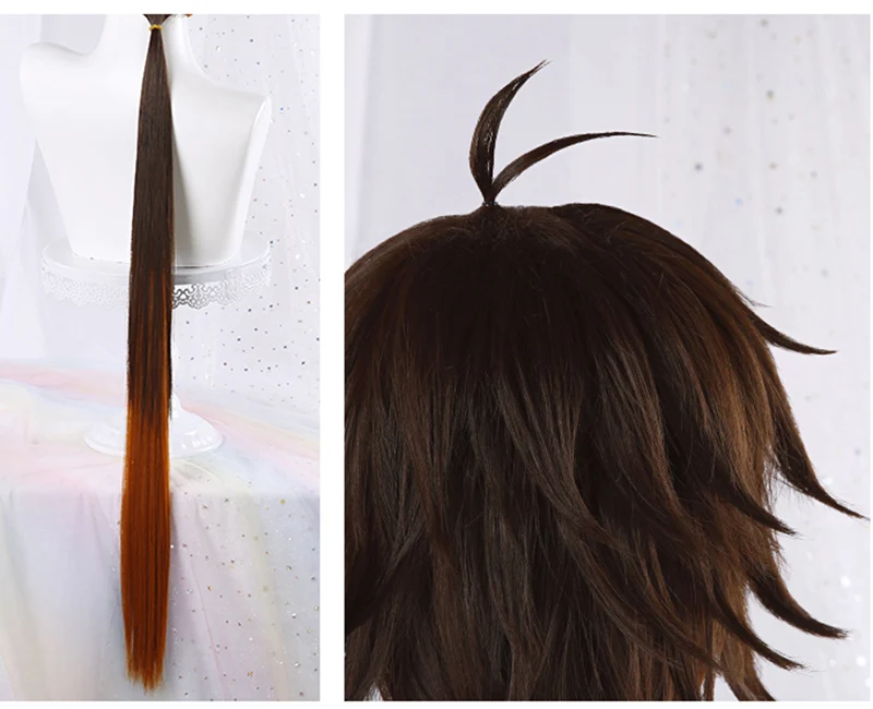 High Quality Game Genshin Impact Zhongli Cosplay Wig Anime 90cm Long Brown Orange Heat Resistant Hair Wigs + Wig Cap - view 4